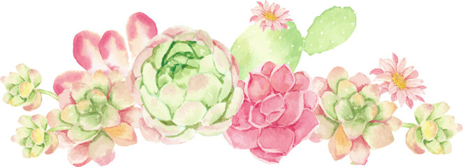 watercolor cactus and succulent bouquet arrangement © Unchalee