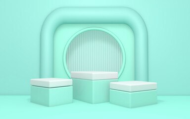Background rendering with podium and wall scene abstract background. 3D illustration, 3D rendering	
