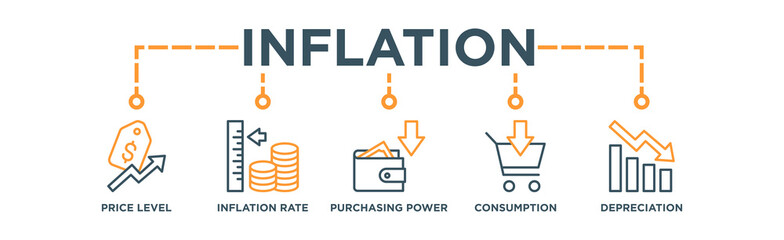 Inflation banner web icon vector illustration concept with icon of the price level, inflation rate, purchasing power, consumption, and depreciation