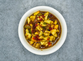 Fruit chaat served in dish top view of indian and pakistani food