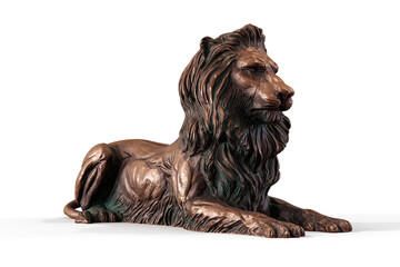 Reclining lion bronze statue 3d render isolated on transparent background PNG

