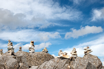 Balance stone towers on a mountain, Connemara, Ireland.