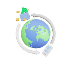 Concept of sending money around the world, money transfer, online banking, and financial transaction