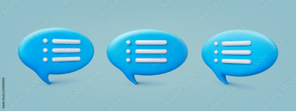 Poster message 3d bubbles vector icons. voice speech balloons, different talk boxes. chat text or thought c