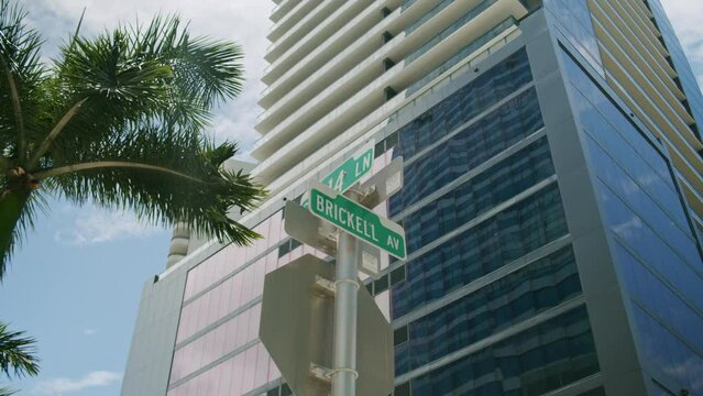 Downtown Miami Brikell Avenue Av Green Street Sign
