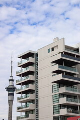 Sky tower and apartment in Auckland - New Zealand.