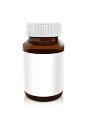 Blank packaging brown transparent glass bottle with white blank label for supplement healthy product design