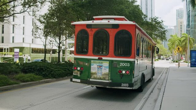 Downtown Miami Brikell Avenue Green Orange Local Public Trolley Bus Transport