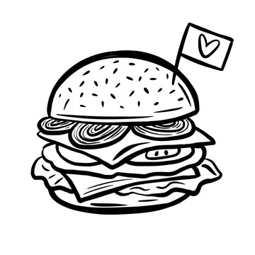 Illustration of a hand-drawn burger in the style of a doodle