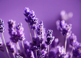 Obraz premium Lavender flowers with a vivid Purple background.
