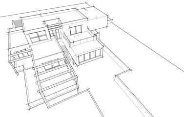 house building sketch architecture 3d illustration