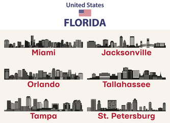 Florida cities skylines silhouettes vector set
