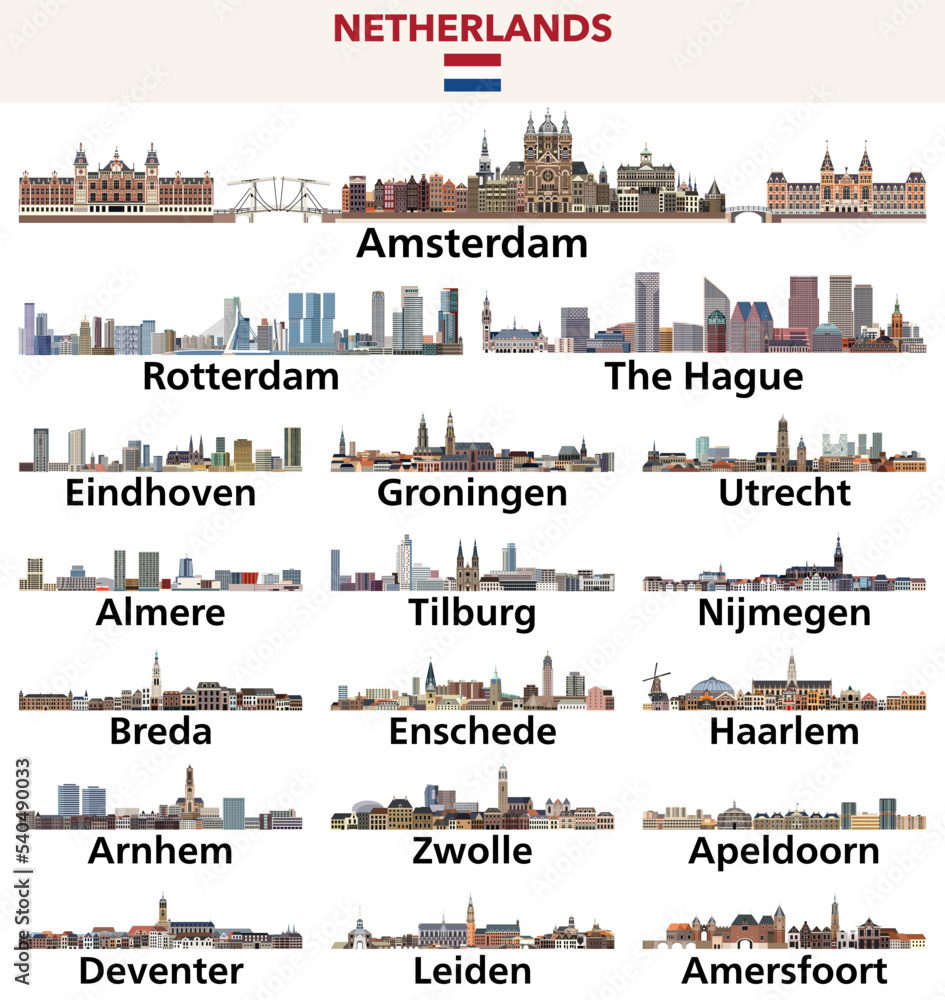 Wall mural Netherlands cities skylines vector illustrations set