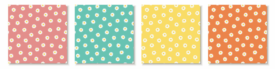 Set of summer seamless floral patterns - hand drawn trendy design. Colorful nature fun backgrounds. Textile endless prints