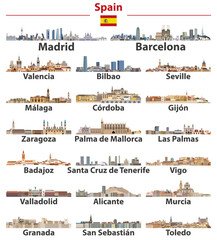 Spain cities skylines vector illustrations set - obrazy, fototapety, plakaty