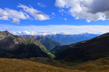 Mountain landscape of long distance hiking trail Tour Des Combins which crosses Switzerland to...