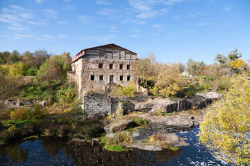 Beautiful granite rocks on the Girskyi Tikych River, Buky, Cherkasy region, Ukraine