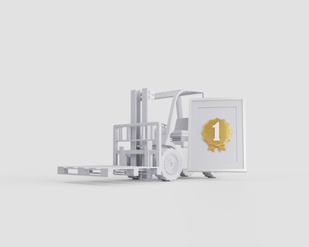 Certificate or award for being a forklift driver. Employee of the month. First place. 3d rendering.