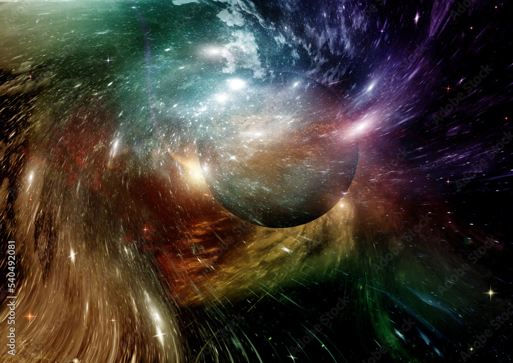 Wall mural galaxy in a free space. 3d rendering