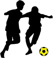 silhouette design of football players in action with transparent background
