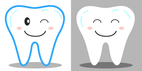 teeth set. Cute tooth characters. Dental personage vector illustration. Dental concept for your design. Oral hygiene, teeth cleaning