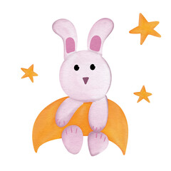 Cute Rabbit Moon Watercolor