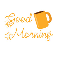 good morning hand written text with coffee cup illustration