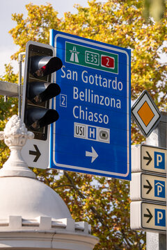 directions sign in Lugano, Switzerland