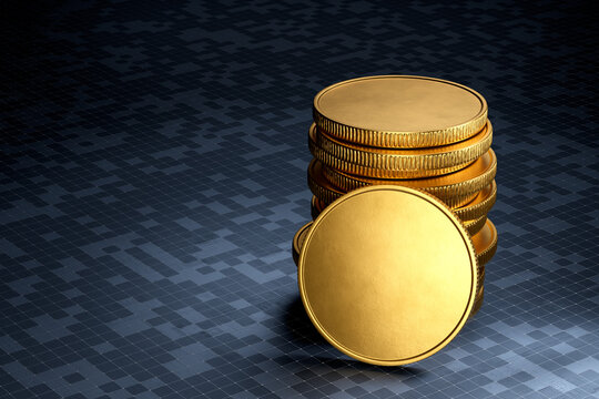 Empty Gold Coins On Digital Background. 3d Render.