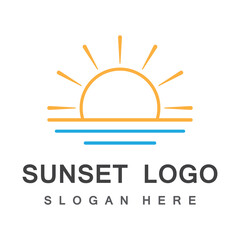 Water wave and sun icon vector illustration design logo