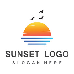 Water wave and sun icon vector illustration design logo