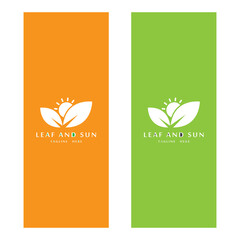 Sun & Green Leaf Logo Icons vector design template. Eco Sun Energy Logo isolated on black background
