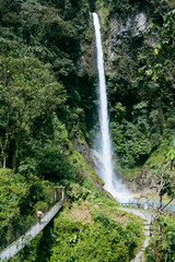 Machay Waterfall in the forest near the mountain town of Banos, Ecuador