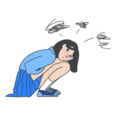 illustration the girl fell into depression