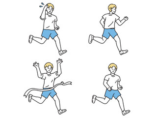Fototapeta na wymiar ゴールするイラスト(達成、感動、1位、スポーツ、努力、ランニング、勝利) Goal illustration. Achievement, excitement, first place, sports, effort, running.