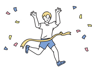 ゴールするイラスト(達成、感動、1位、スポーツ、努力、ランニング、勝利) Goal illustration. Achievement, excitement, first place, sports, effort, running.