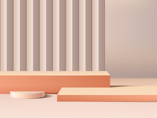 Background vector 3d cream rendering with podium and minimal Gray wall scene,
 minimal abstract background orange stage rendering. 3d Illustration