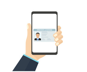 Digital driver license on smartphone, phone screen logo design. license form online on website, app, using smartphone vector design and illustration.
