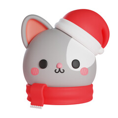 3d Cute cat wearing christmas hat and scarf. 3d illustration.
