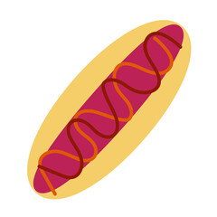 simple flat hotdog with ketchup and mustard 