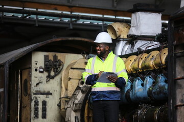 Fototapeta premium Man engineer standing on construction site or equipment maintenance work site.