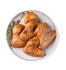 Spicy grilled chicken wings BBQ on a plate on a isolated  background.