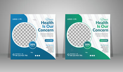 Medical social media post template design, Healthcare, and medical social media post web banner or square flyer design template