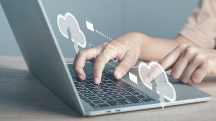File Transfer by cloud storage technology exchange information data concept. Backup and copy data or files receiver, Digital system for transferring documents server security.