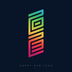 Brochure or calendar design template. Happy New Year 2023. Cover of business diary with wishes and inscription 20 23 looks like oriental hieroglyph. New year's Illustration on dark background.