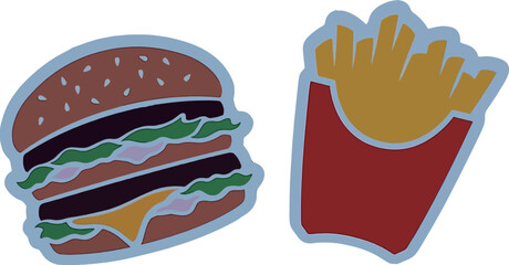 illustration of Burger and fries
