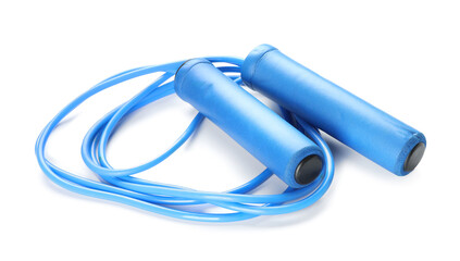 Blue skipping rope on white background