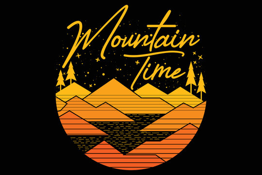 Retro Mountain Time Summer Hill T shirt Design, Vector T shirt Design, 