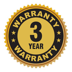 Tri year warranty icon, 3 year warranty badge, mark, seal, stamp, label.