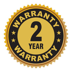 Two year warranty icon, 2 year warranty badge, mark, seal, stamp, label.